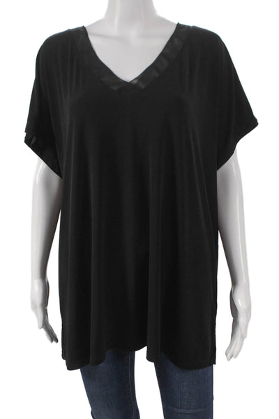 Dana Buchman Womens Tunic T Shirt Black V Neck Polyester Short Sleeve Size 2X