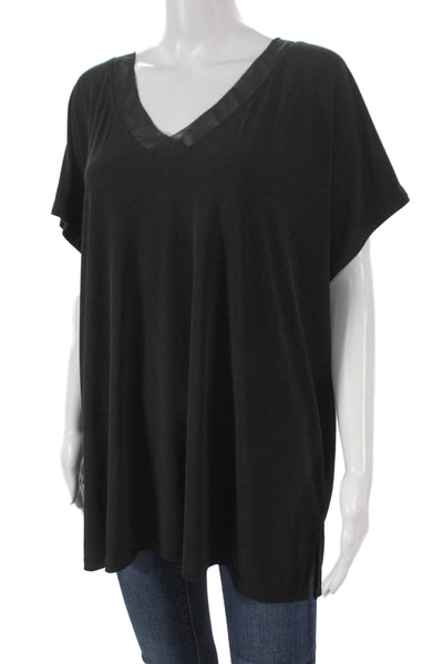 Dana Buchman Womens Tunic T Shirt Black V Neck Polyester Short Sleeve Size 2X