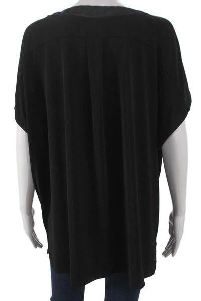 Dana Buchman Womens Tunic T Shirt Black V Neck Polyester Short Sleeve Size 2X