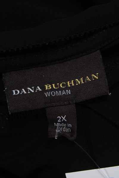 Dana Buchman Womens Tunic T Shirt Black V Neck Polyester Short Sleeve Size 2X