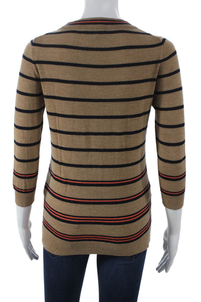 J Crew Womens Pullover Merino Wool Striped Crew Neck 3/4 Sleeve Beige Size XS