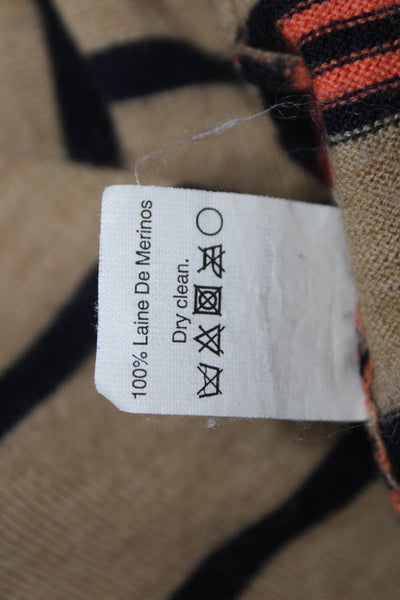 J Crew Womens Pullover Merino Wool Striped Crew Neck 3/4 Sleeve Beige Size XS