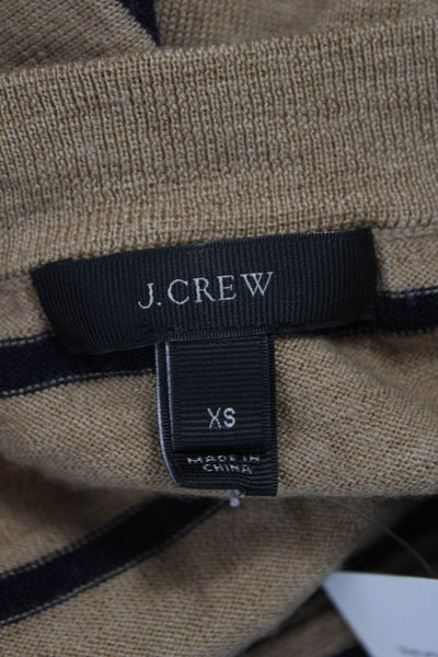 J Crew Womens Pullover Merino Wool Striped Crew Neck 3/4 Sleeve Beige Size XS