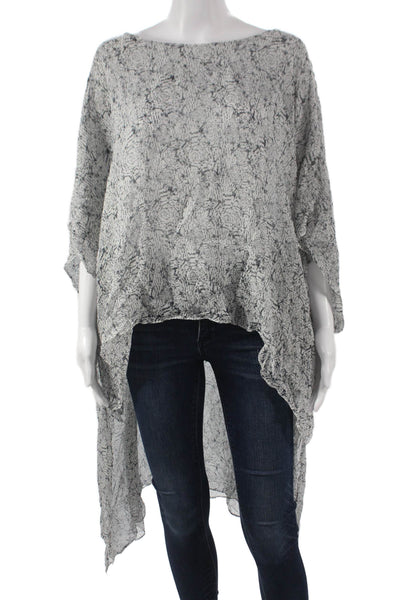 Thomas Wylde Womens Tunic Blouse Silk Floral Boat Neck 3/4 Sleeve Gray Size XL