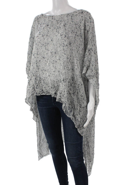 Thomas Wylde Womens Tunic Blouse Silk Floral Boat Neck 3/4 Sleeve Gray Size XL