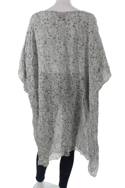 Thomas Wylde Womens Tunic Blouse Silk Floral Boat Neck 3/4 Sleeve Gray Size XL