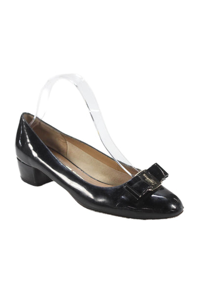 Salvatore Ferragamo Womens Patent Leather Var Bow Pump Heels Black Size 7