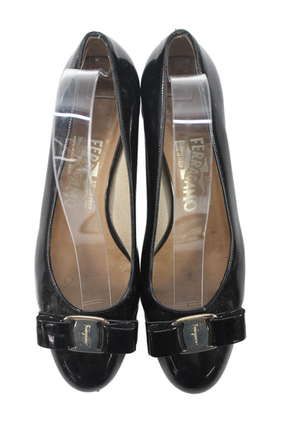 Salvatore Ferragamo Womens Patent Leather Var Bow Pump Heels Black Size 7