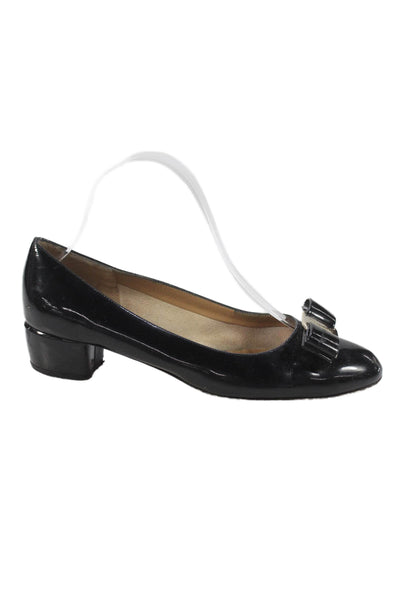 Salvatore Ferragamo Womens Patent Leather Var Bow Pump Heels Black Size 7