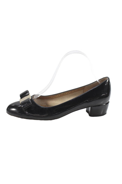 Salvatore Ferragamo Womens Patent Leather Var Bow Pump Heels Black Size 7