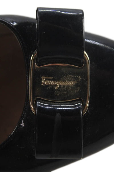 Salvatore Ferragamo Womens Patent Leather Var Bow Pump Heels Black Size 7