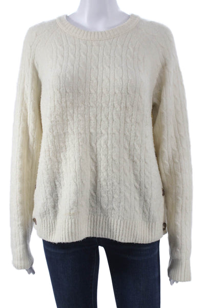 J Crew Womens Pullover Sweater Cable Knit Crew Neck Ivory Long Sleeve Size M