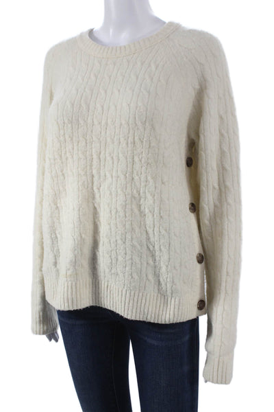 J Crew Womens Pullover Sweater Cable Knit Crew Neck Ivory Long Sleeve Size M