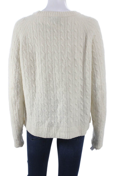 J Crew Womens Pullover Sweater Cable Knit Crew Neck Ivory Long Sleeve Size M