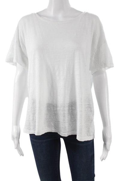 J Crew Women Basic White Linen T-Shirt Short Sleeve Round Neck Size L