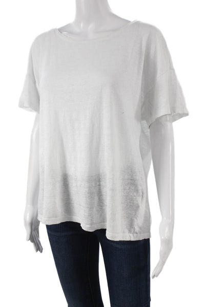 J Crew Women Basic White Linen T-Shirt Short Sleeve Round Neck Size L
