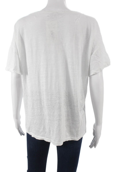 J Crew Women Basic White Linen T-Shirt Short Sleeve Round Neck Size L