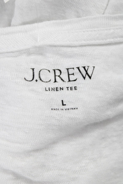 J Crew Women Basic White Linen T-Shirt Short Sleeve Round Neck Size L