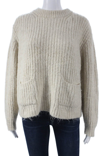 Zara Women Ivory Acrylic Crew Neck Pullover Sweater Long Sleeve Size S