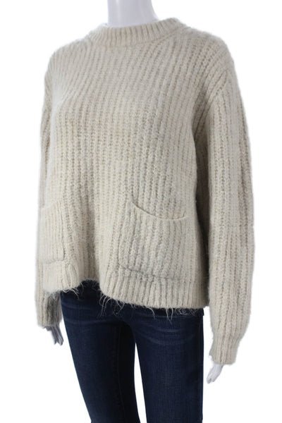 Zara Women Ivory Acrylic Crew Neck Pullover Sweater Long Sleeve Size S