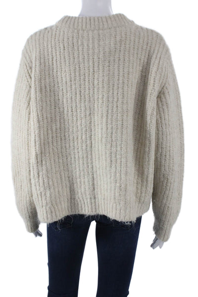 Zara Women Ivory Acrylic Crew Neck Pullover Sweater Long Sleeve Size S