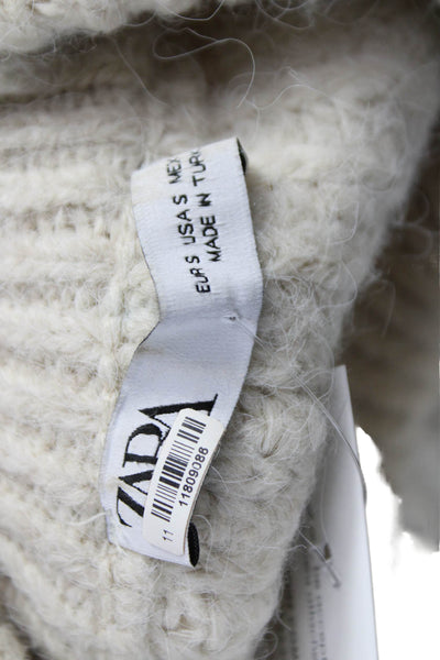 Zara Women Ivory Acrylic Crew Neck Pullover Sweater Long Sleeve Size S