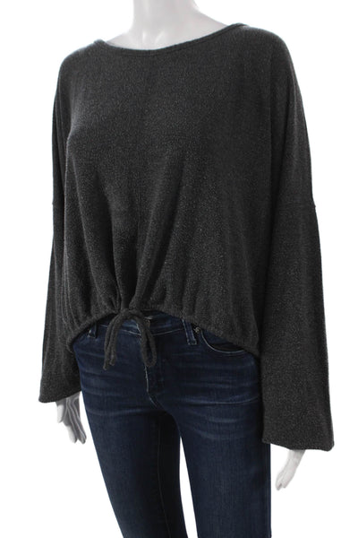 Spiritual Gangster Womens Basic T-Shirt Gray Boat Neck Long Sleeve Size M