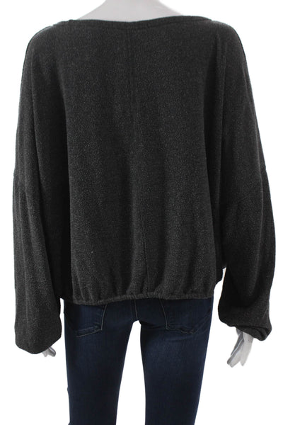 Spiritual Gangster Womens Basic T-Shirt Gray Boat Neck Long Sleeve Size M