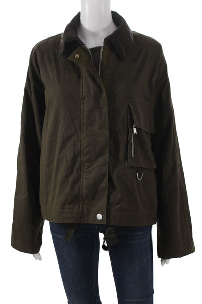 Zara Women Basic Jacket Green Long Sleeve Polyester Zip Size L