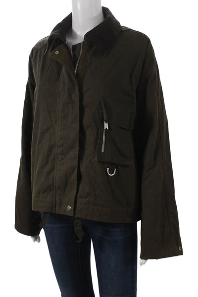 Zara Women Basic Jacket Green Long Sleeve Polyester Zip Size L