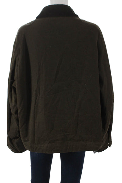 Zara Women Basic Jacket Green Long Sleeve Polyester Zip Size L
