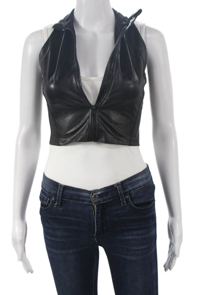 Heroine Sport Women Cropped Halter Tank Black Zip 60% Polyurethane Size XS