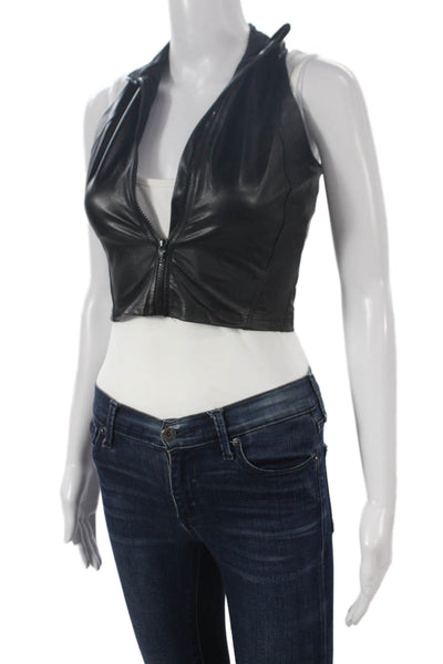Heroine Sport Women Cropped Halter Tank Black Zip 60% Polyurethane Size XS