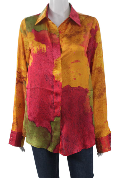 Andrea Iyamah Women Colorblock Collared Blouse Long Sleeve Button Cuff Size XS