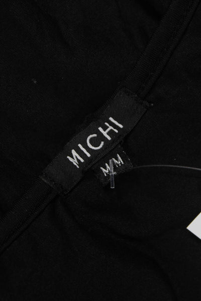 Michi Womens Cropped V-Neck Long Sleeve Casual Top Black Polyester Size M
