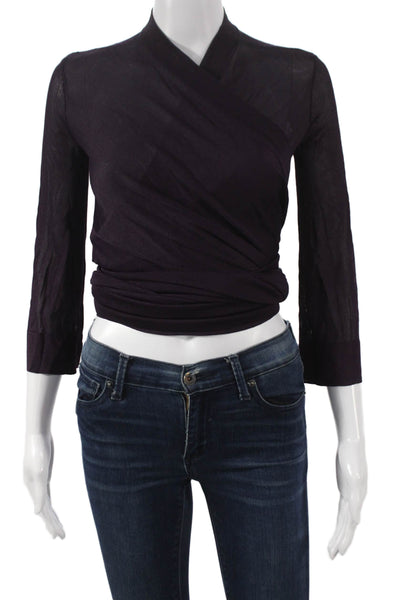 Herve Leger Women Kimono Blouse Purple Rayon V-Neck 3/4 Sleeve Size XS