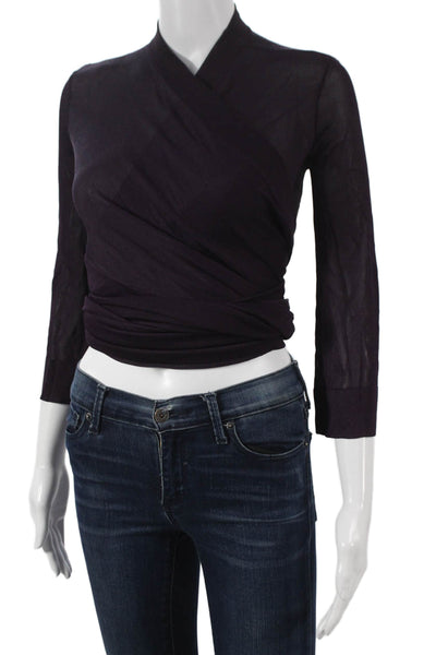 Herve Leger Women Kimono Blouse Purple Rayon V-Neck 3/4 Sleeve Size XS