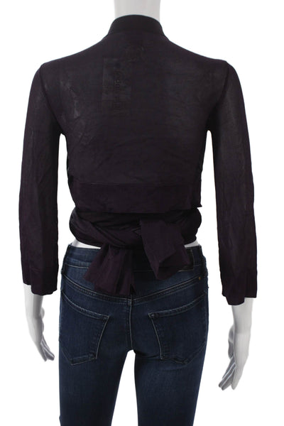 Herve Leger Women Kimono Blouse Purple Rayon V-Neck 3/4 Sleeve Size XS