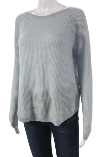Vince Women Cashmere Boat Neck Pullover Sweater Blue Long Sleeve Size S
