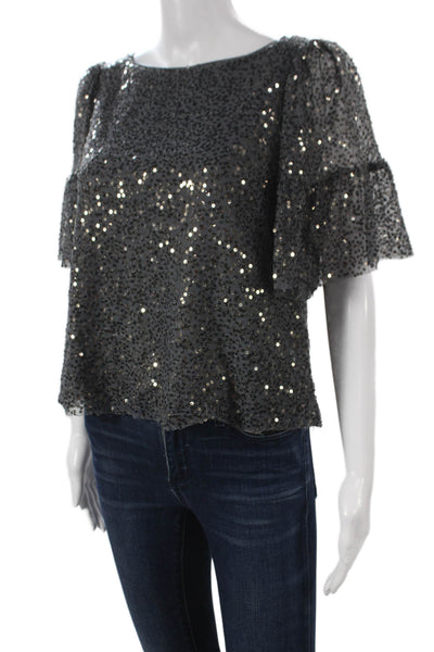 Maeve Anthropologie Womens Gray Boat Neck Nylon Short Sleeve Blouse Size XS