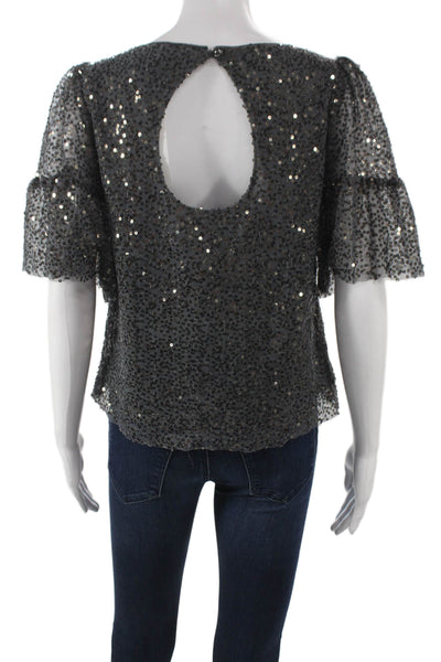 Maeve Anthropologie Womens Gray Boat Neck Nylon Short Sleeve Blouse Size XS