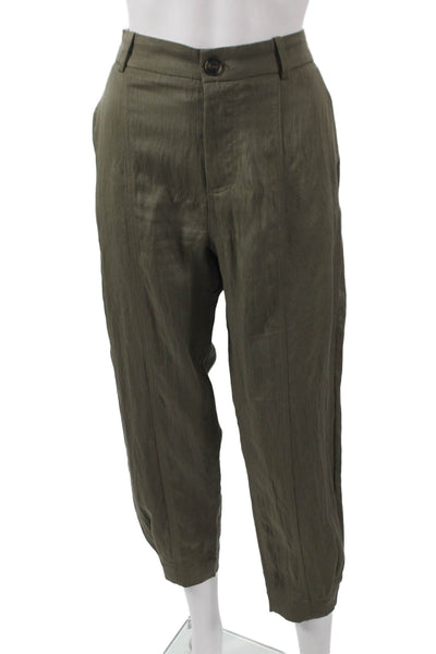 Zara Women Cropped Green Polyester Pants Size XS