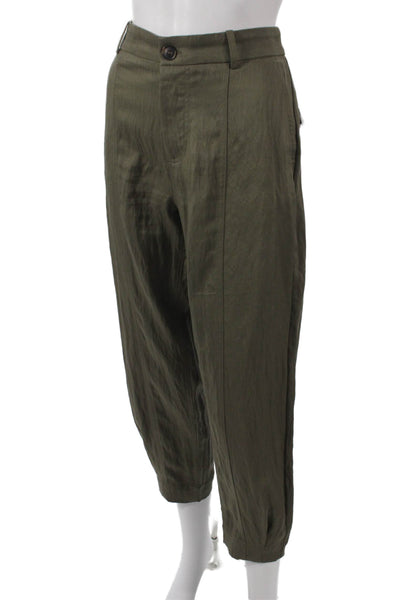 Zara Women Cropped Green Polyester Pants Size XS