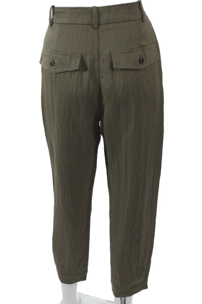 Zara Women Cropped Green Polyester Pants Size XS
