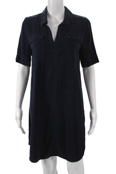 Maven West Women Blue Tencel Shirt Dress Short Sleeve Knee Length Size XS