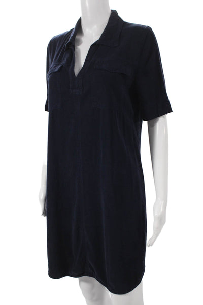 Maven West Women Blue Tencel Shirt Dress Short Sleeve Knee Length Size XS