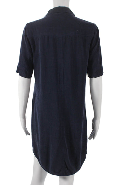 Maven West Women Blue Tencel Shirt Dress Short Sleeve Knee Length Size XS
