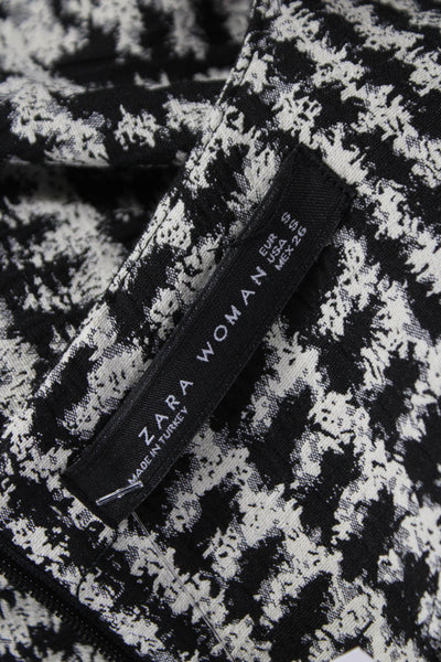 Zara Womens Shift Dress Houndstooth Crew Neck 3/4 Sleeve Short Black Size S