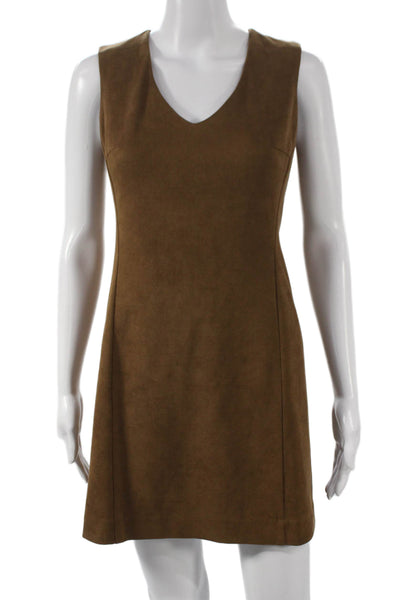 Drew Women Sheath Dress Brown V-Neck Sleeveless Polyester Zip Size 2