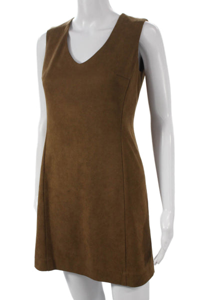 Drew Women Sheath Dress Brown V-Neck Sleeveless Polyester Zip Size 2
